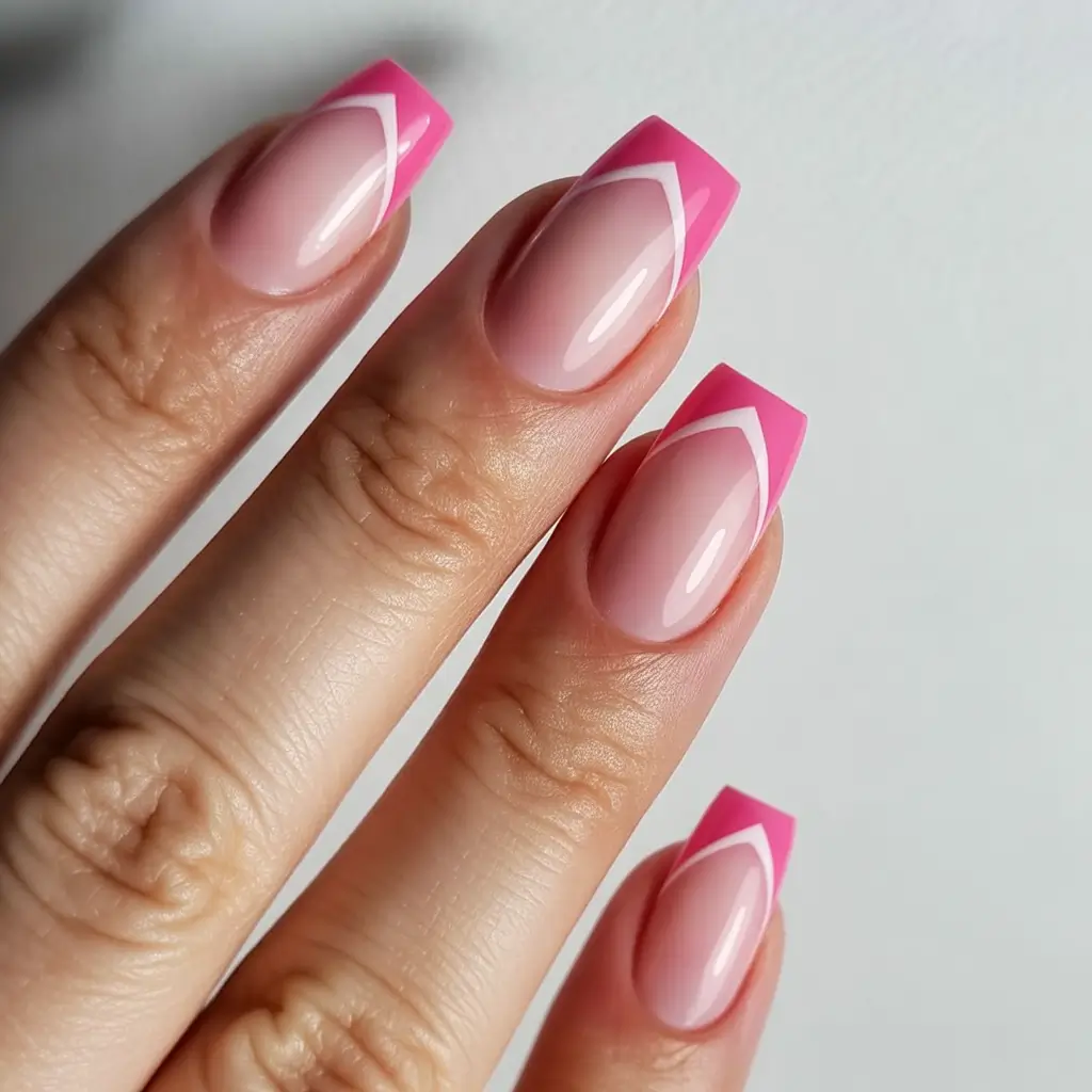 bold spring nails pink 2026 Graphic Pink French with Sharp White Edges
