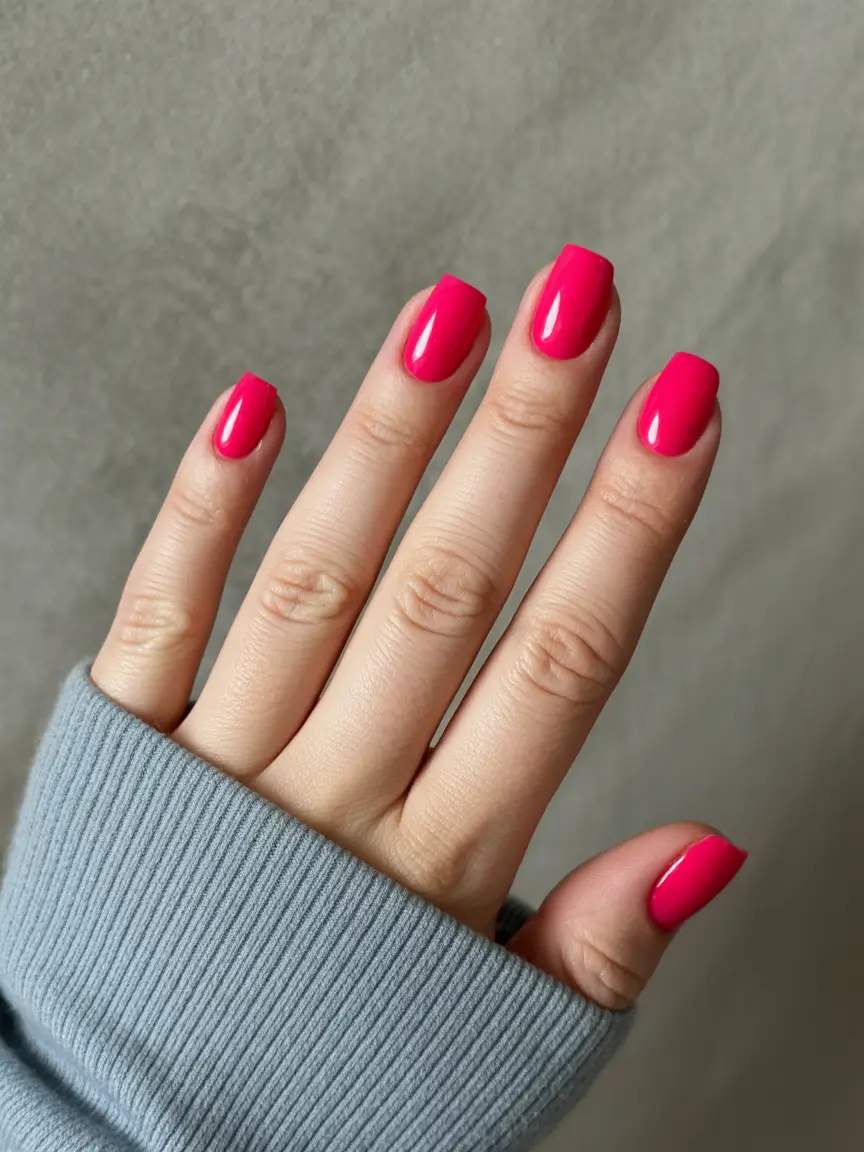 bold spring nails pink 2026 Hot Pink Square for a Confident Pop