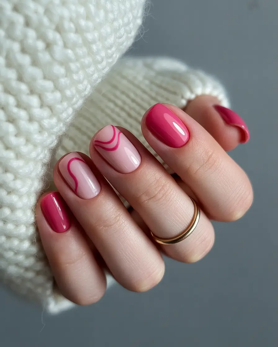 bold spring nails pink 2026 Minimal Pink Waves on a Sheer Base