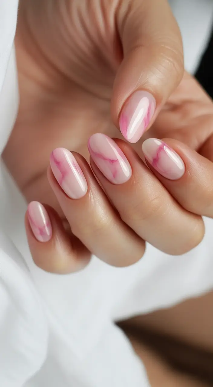bold spring nails pink 2026 Milky Marble Pink for a Minimalist Spring Mood
