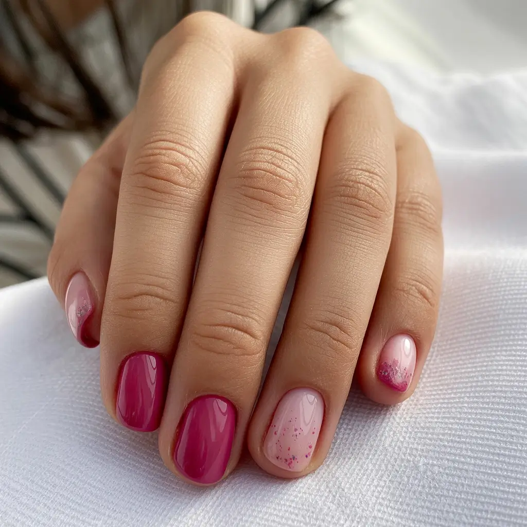 bold spring nails pink 2026 Deep Berry Pink with Soft Glitter Fade