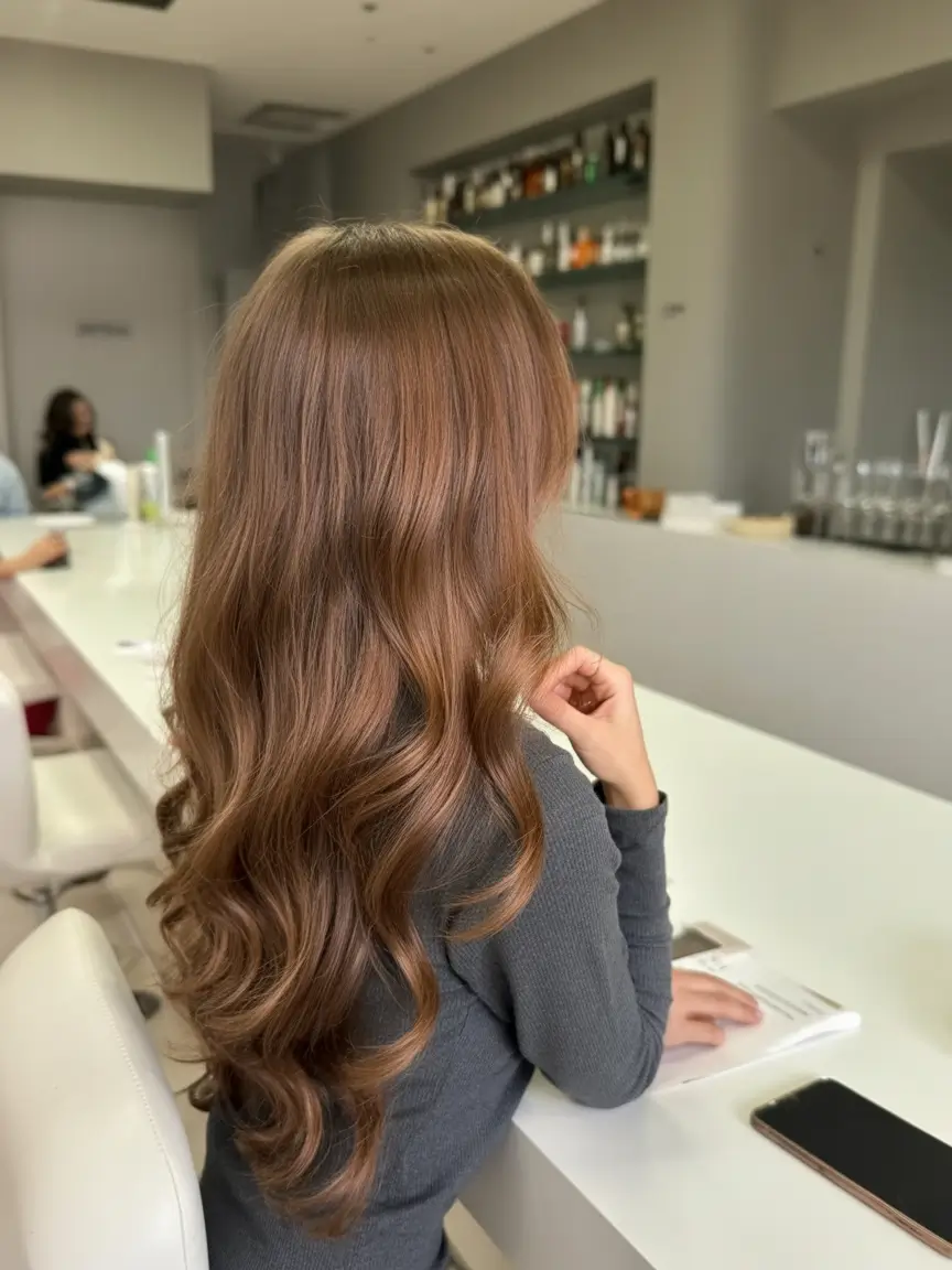 chic spring brown hair color 2026 Soft Amber Brown With Cascading Curls