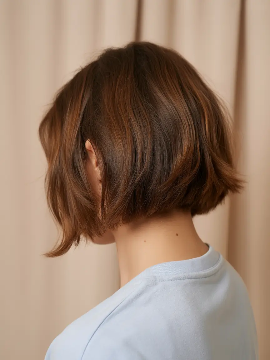 chic spring brown hair color 2026 Soft Layered Brown Bob With Light Movement