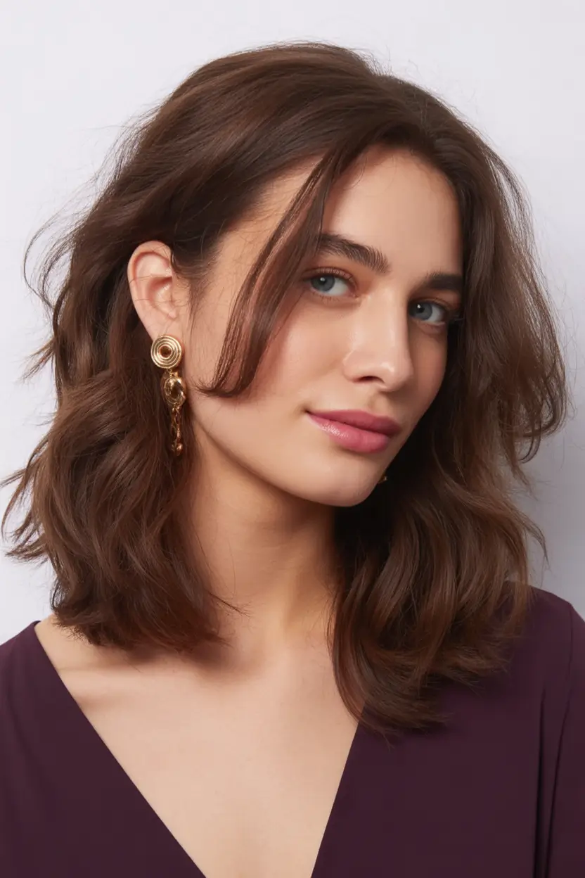 chic spring brown hair color 2026 Soft Chestnut Bob With Gentle Spring Texture