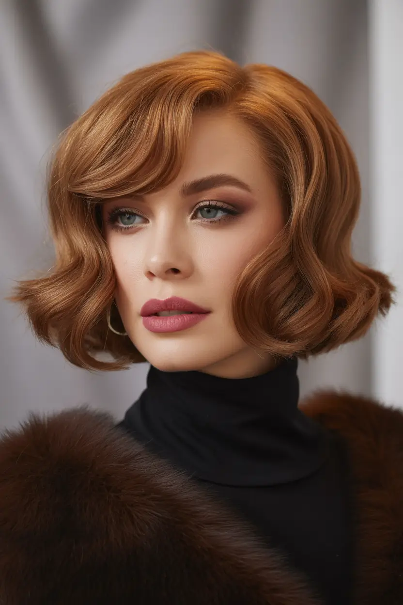 chic spring brown hair color 2026 Vintage Curl Bob In Soft Chestnut Warmth
