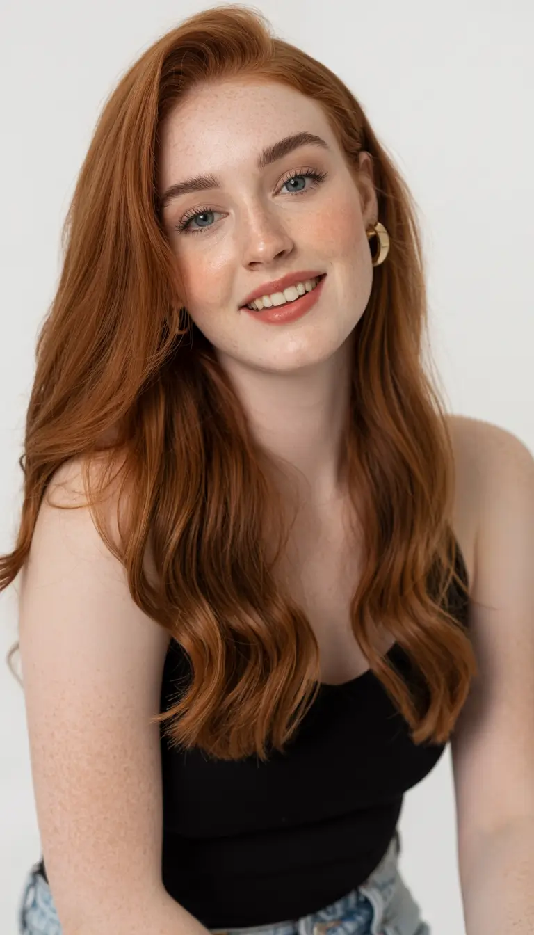 chic spring fox hair color 2026 Soft Natural Copper Glow with Effortless Waves