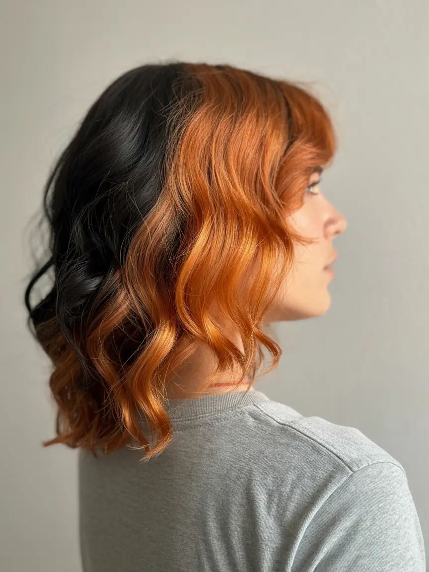 chic spring fox hair color 2026 Split Tone Fox Bob with Modern Edge