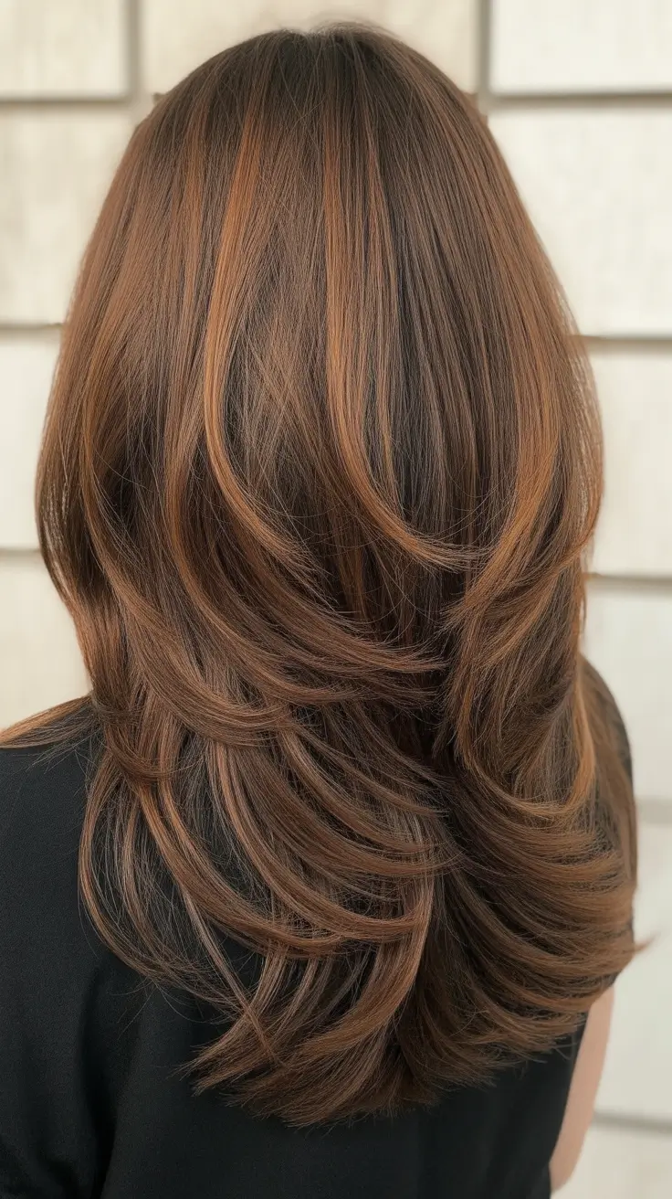 chic spring hair color for warm skin tone 2026 Layered Chestnut Caramel Sweep