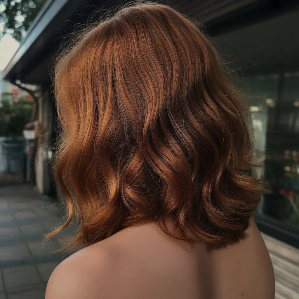 chic spring hair color for warm skin tone 2026 Golden Cinnamon Waves
