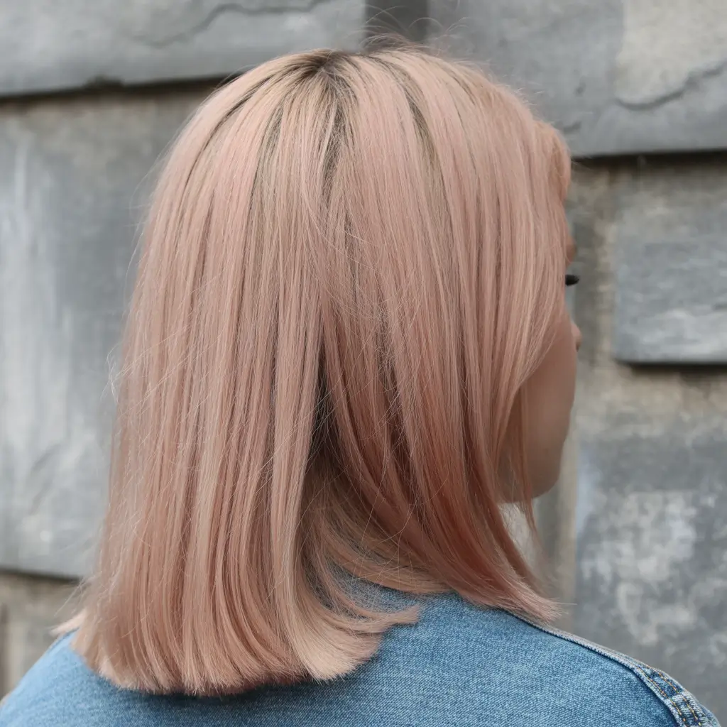 chic spring hair color for warm skin tone 2026 Muted Rose Beige Mid Length Cut