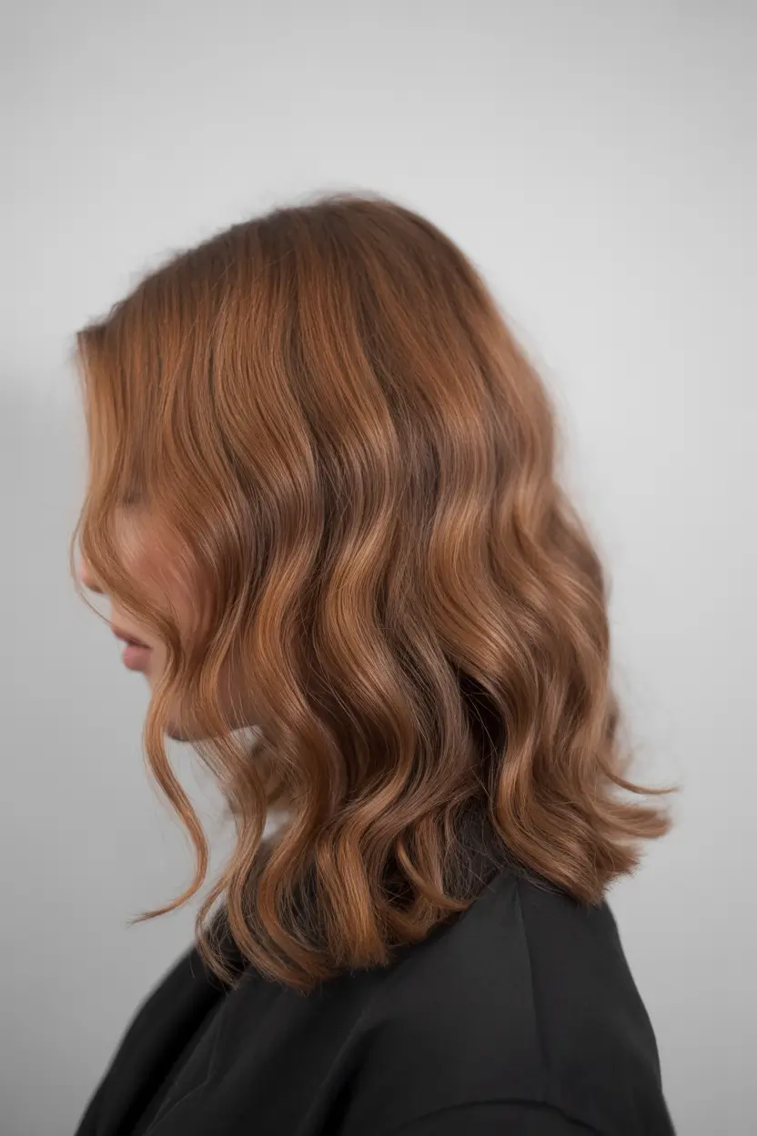 chic spring hair color for warm skin tone 2026 Caramelized Light Brown Waves