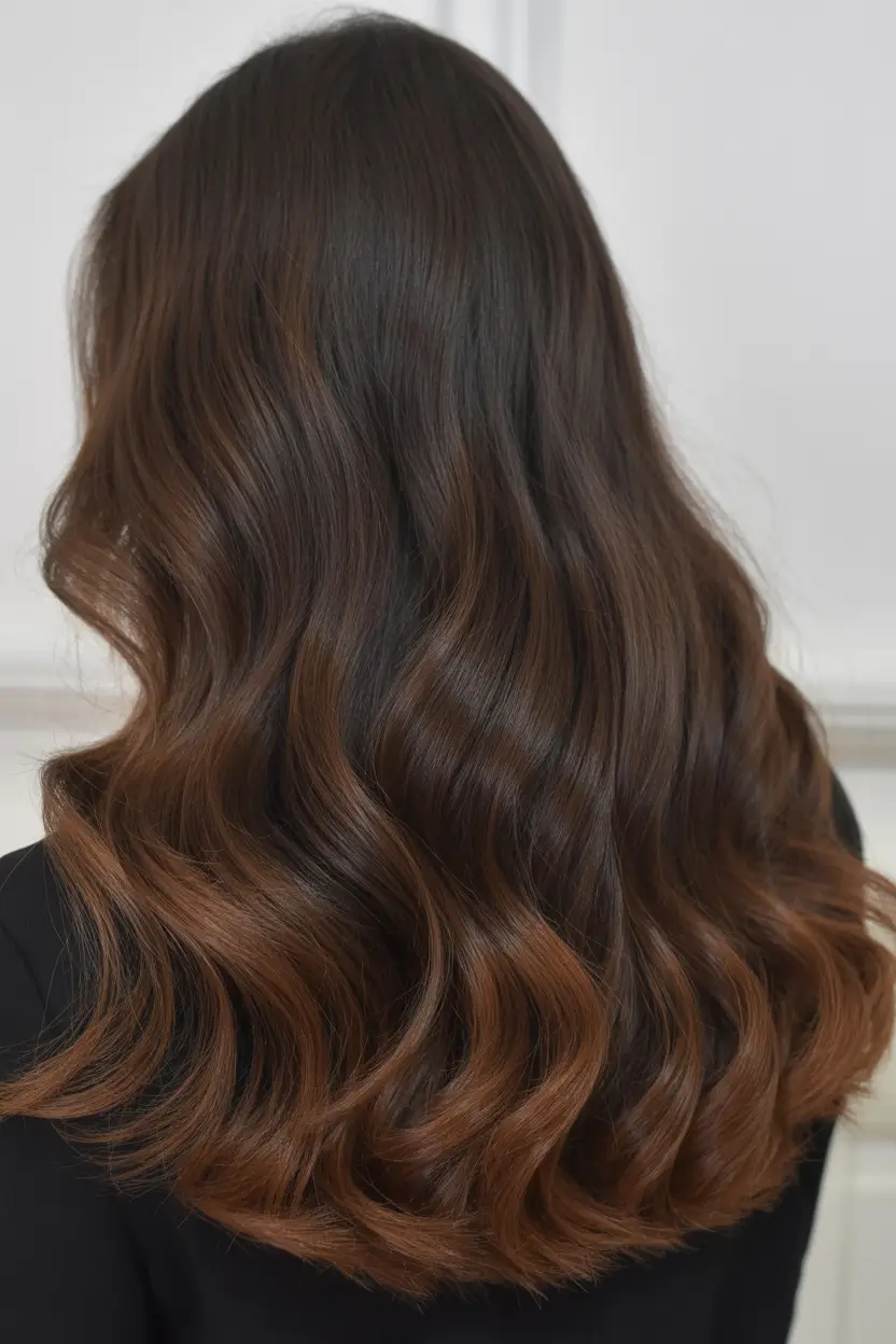 chic spring hair color for warm skin tone 2026 Cocoa Melt Waves