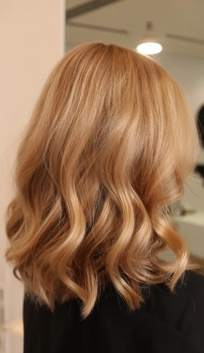 chic spring honey blonde hair color 2026 Soft Caramel Honey Waves