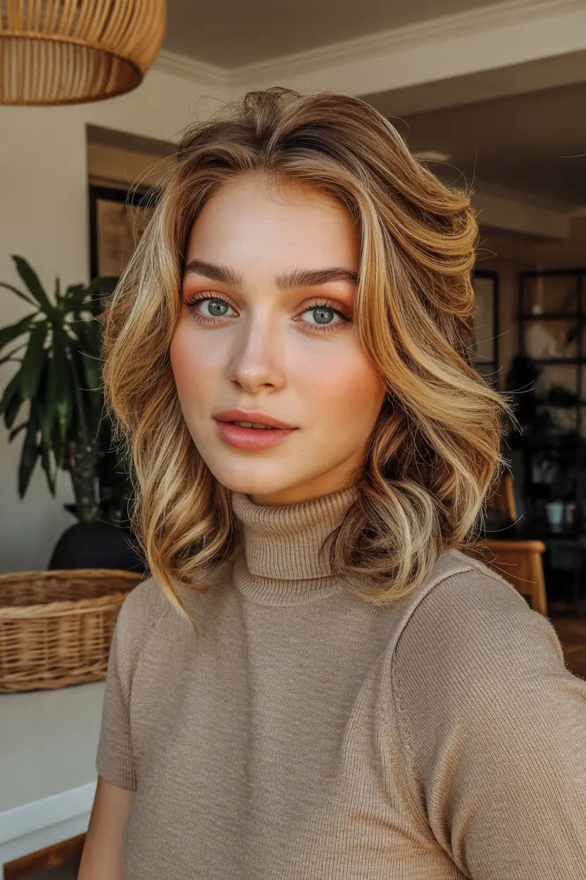 chic spring honey blonde hair color 2026 Warm Beige Honey Blonde with Sculpted Volume