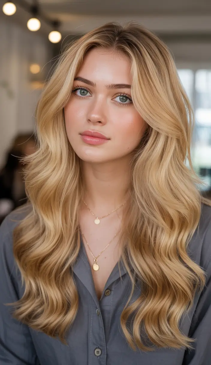 chic spring honey blonde hair color 2026 Long Light Honey Blonde with Seamless Blending