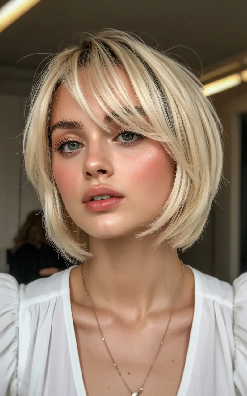 chic spring honey blonde hair color 2026 Ultra Light Honey Blonde Bob with Modern Edge