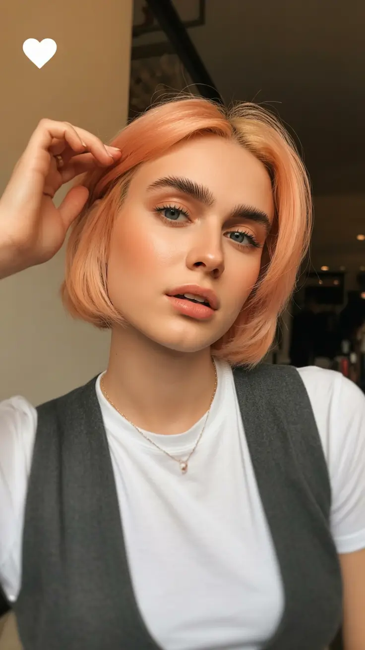 chic spring honey blonde hair color 2026 Peach Infused Honey Blonde Bob