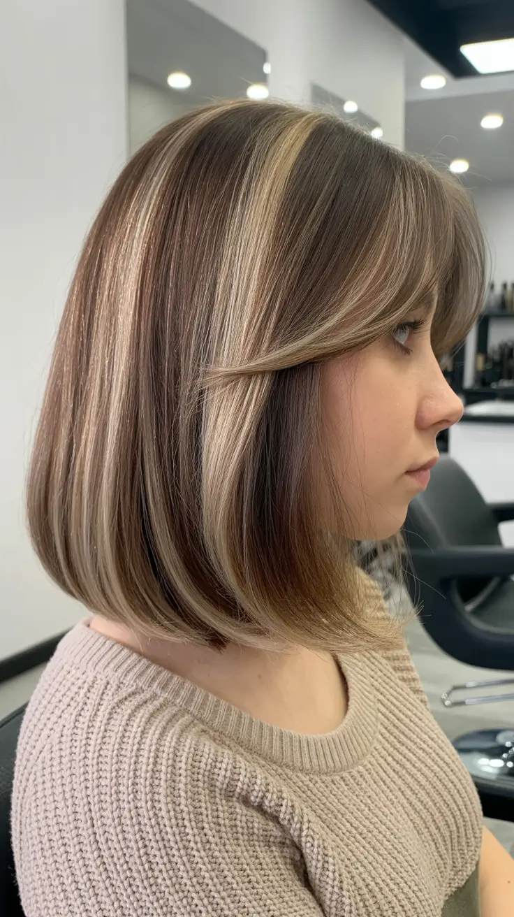 chic spring mom haircuts 2026 Soft layered mid length bob with dimensional blonde ribbons