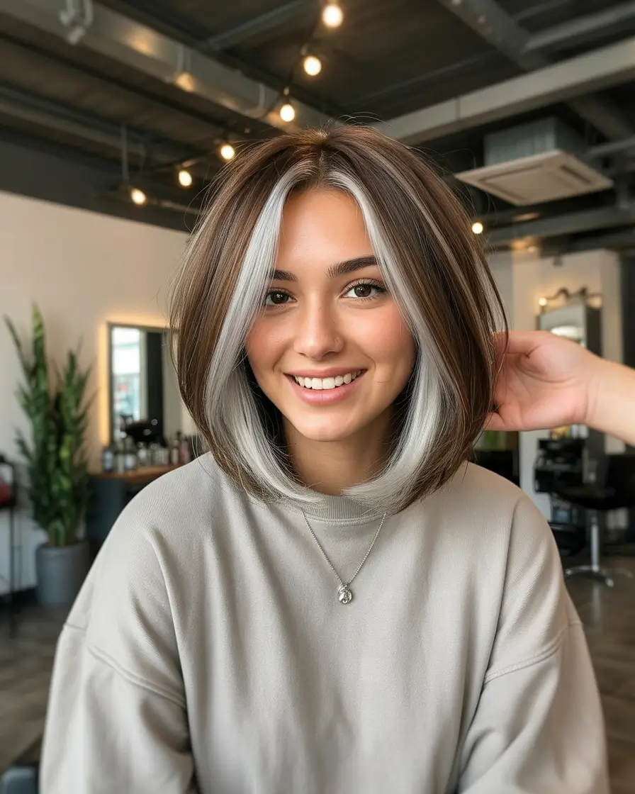 chic spring mom haircuts 2026 Modern sculpted bob with bold money piece contrast