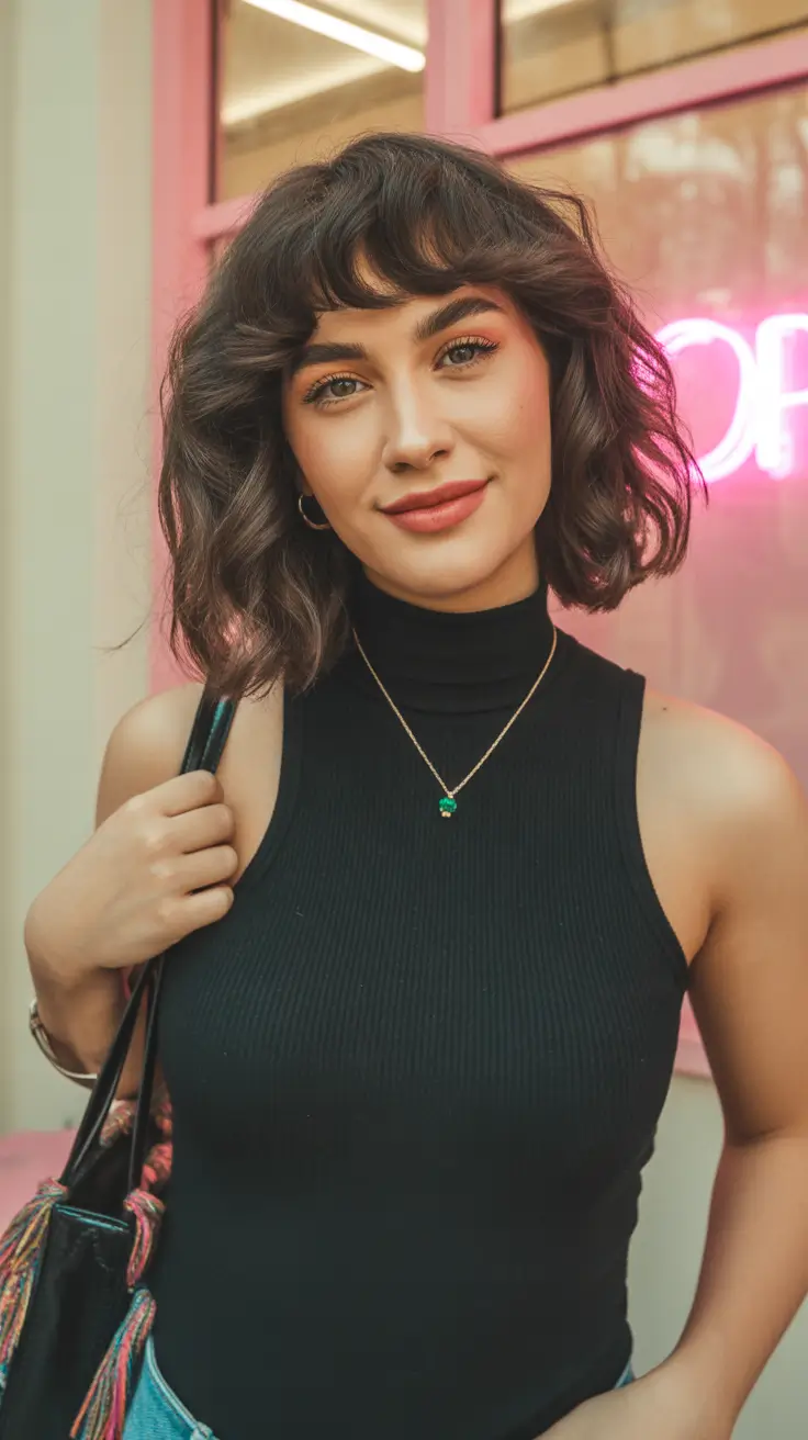 chic spring mom haircuts 2026 Playful short wavy bob with micro fringe energy