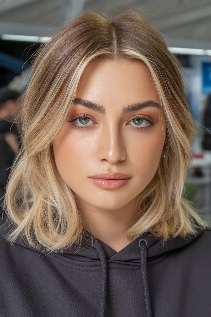 chic spring mom haircuts 2026 Blunt collarbone bob with bright face framing blonde