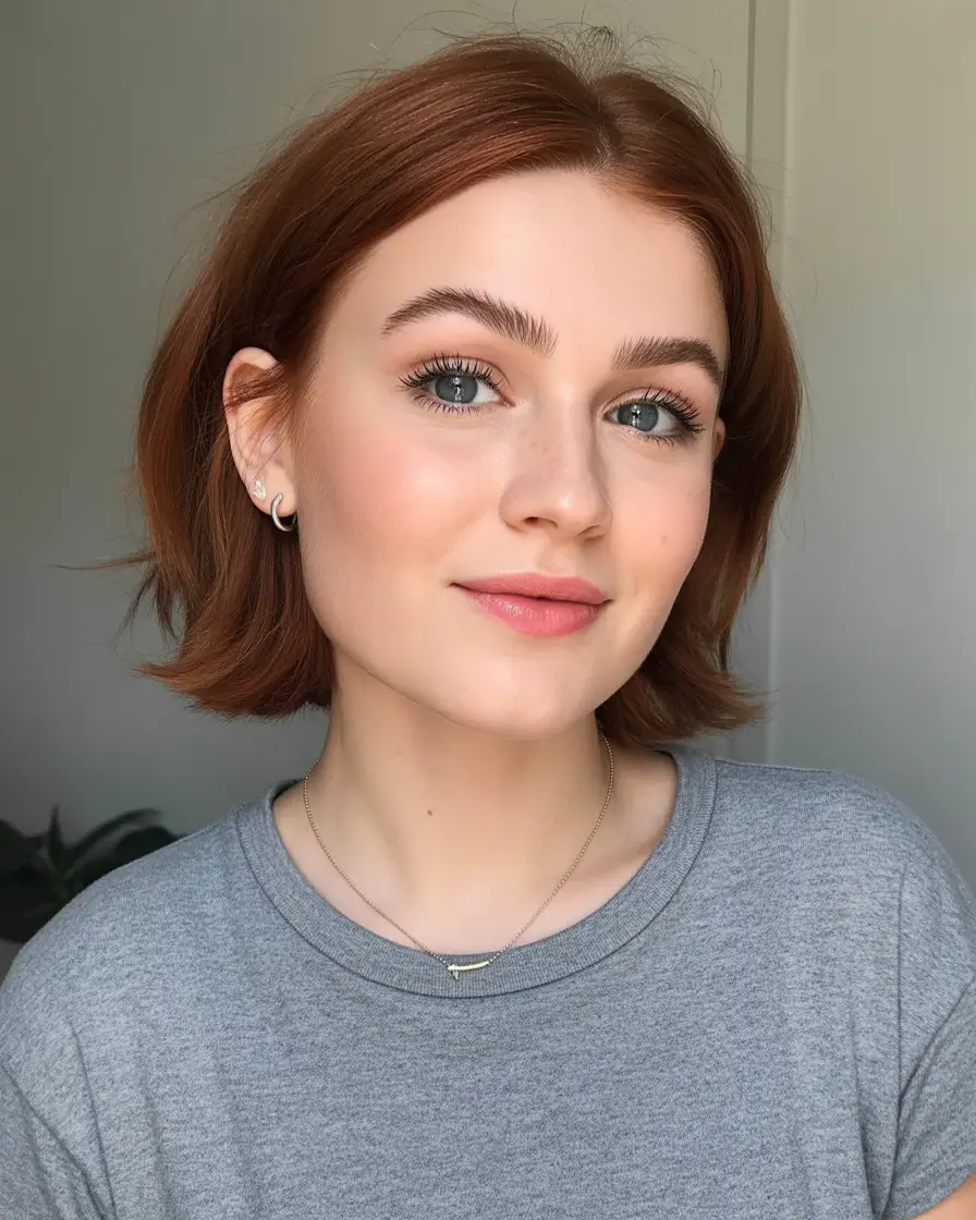 chic spring mom haircuts 2026 Short copper textured bob with modern minimal shape