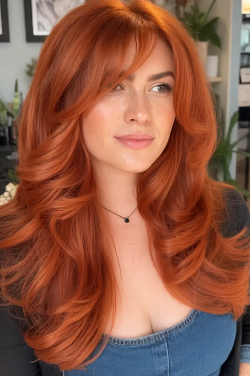 chic spring shag haircuts 2026 Long Voluminous Rockstar Shag With Copper Red Layers