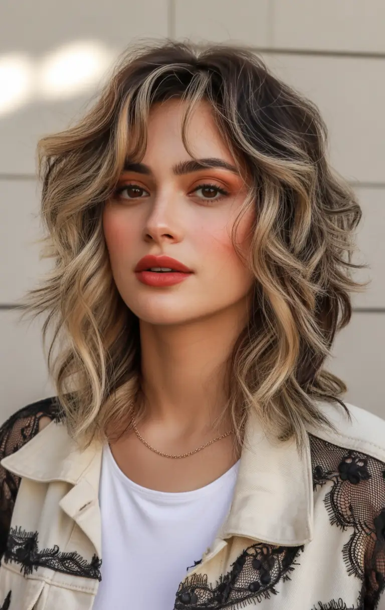chic spring shag haircuts 2026 Modern Medium Shag With Blonde Dimension And Lift