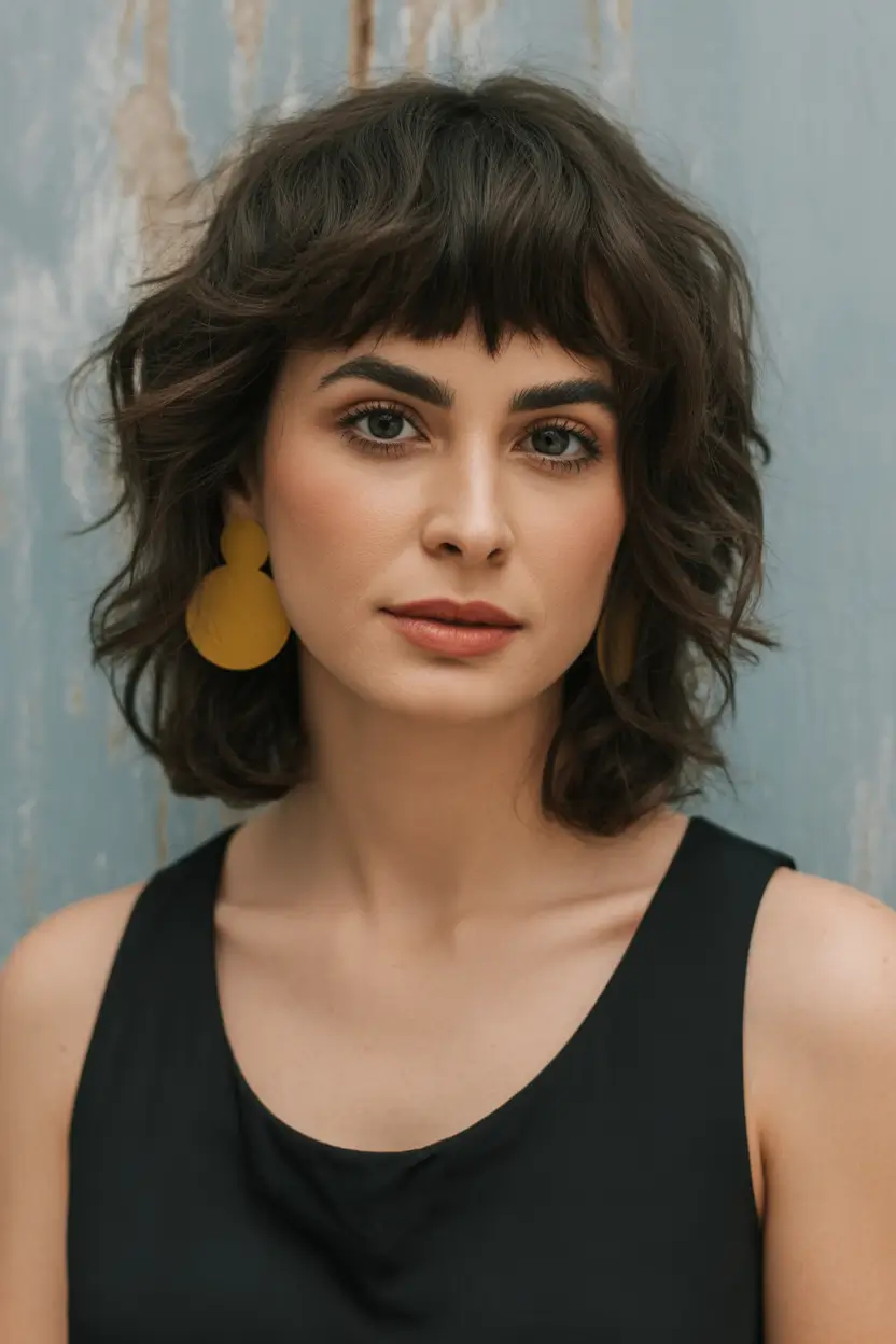chic spring shag haircuts 2026 Short Curly Shag With Micro Bangs And Edgy Shape