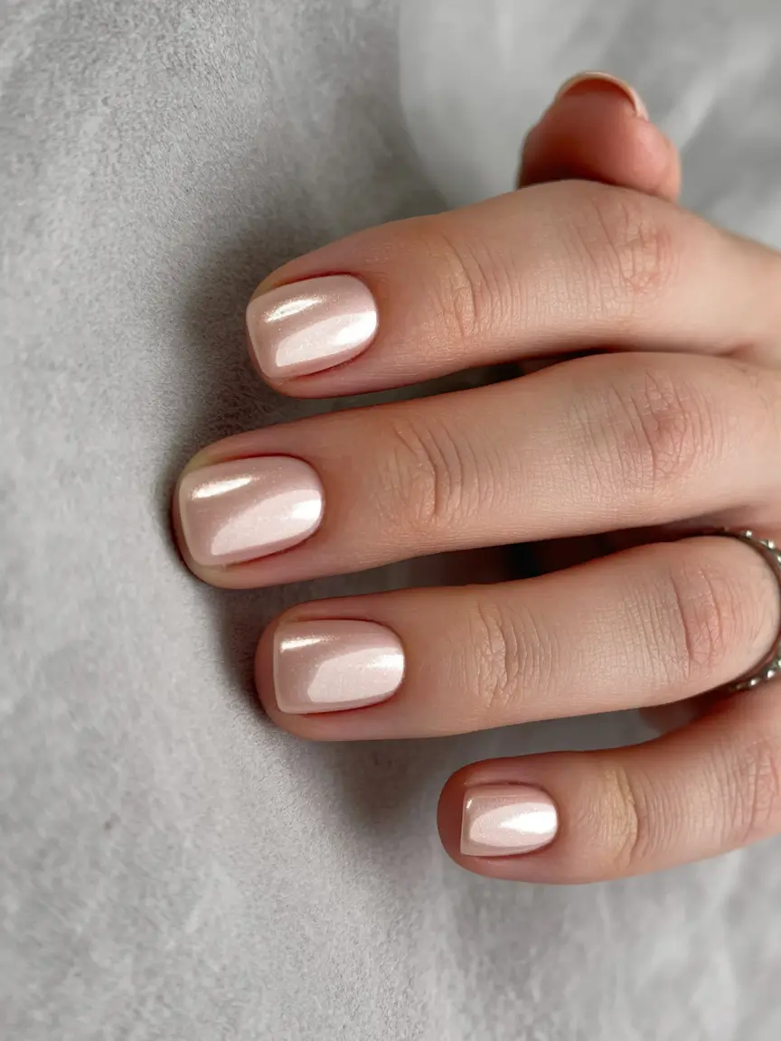 cool spring short nails 2026 Milky Nude Gloss Minimal Elegance