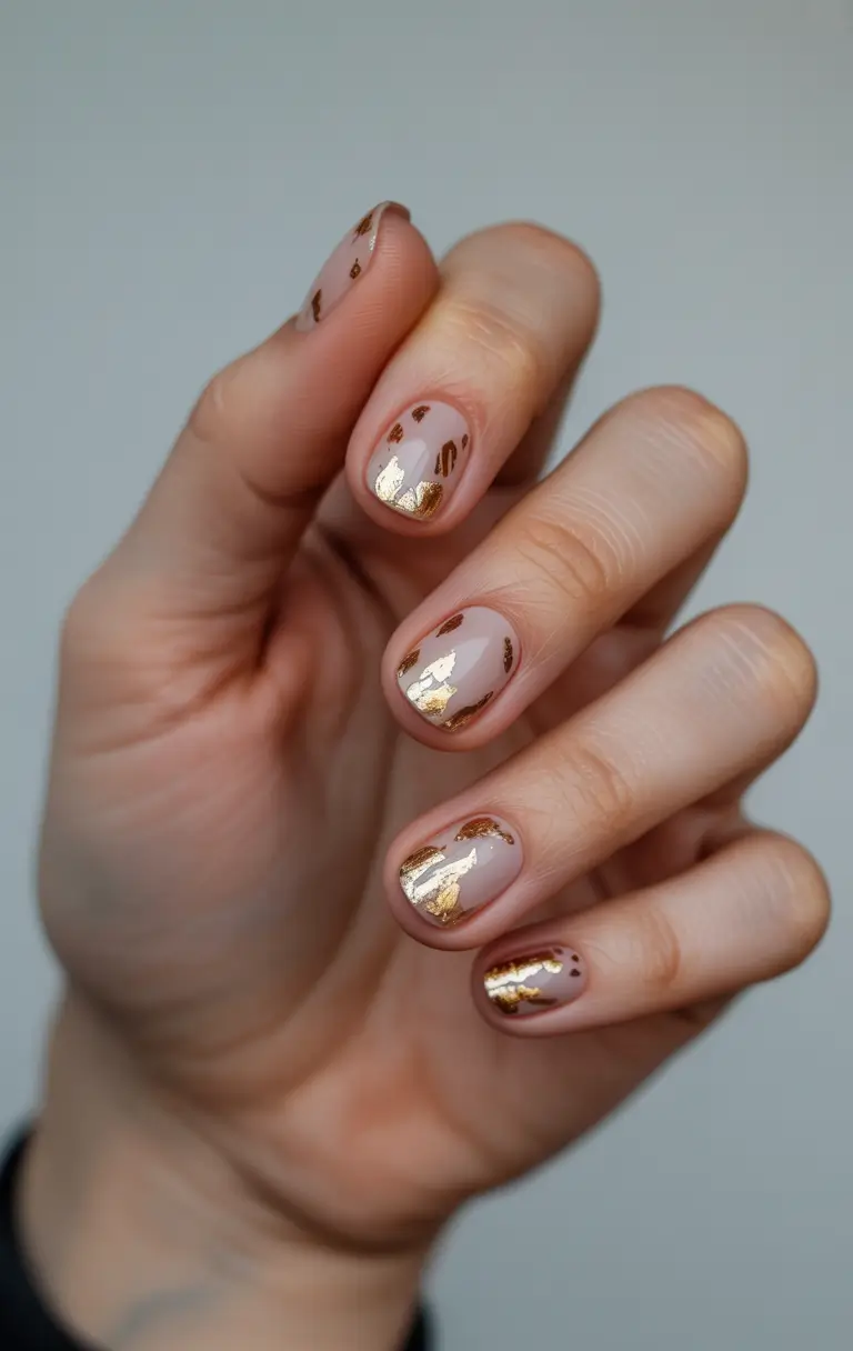 cool spring short nails 2026 Sheer Blush with Gold Foil Flecks