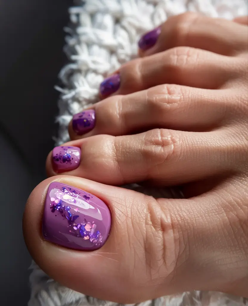creative spring toe nails 2026 Purple Glitter Fusion for Bold Spring Expression