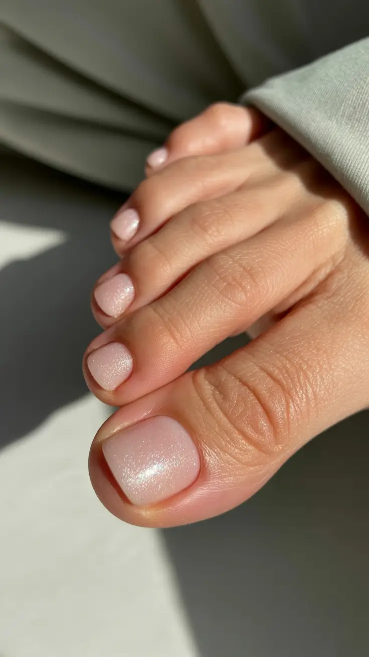creative spring toe nails 2026 Milky Blush Shimmer for Soft Light Spring Days