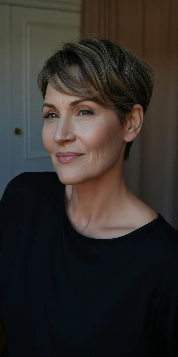 cute spring haircuts for women over 40 2026 Airy tapered crop with springlight texture