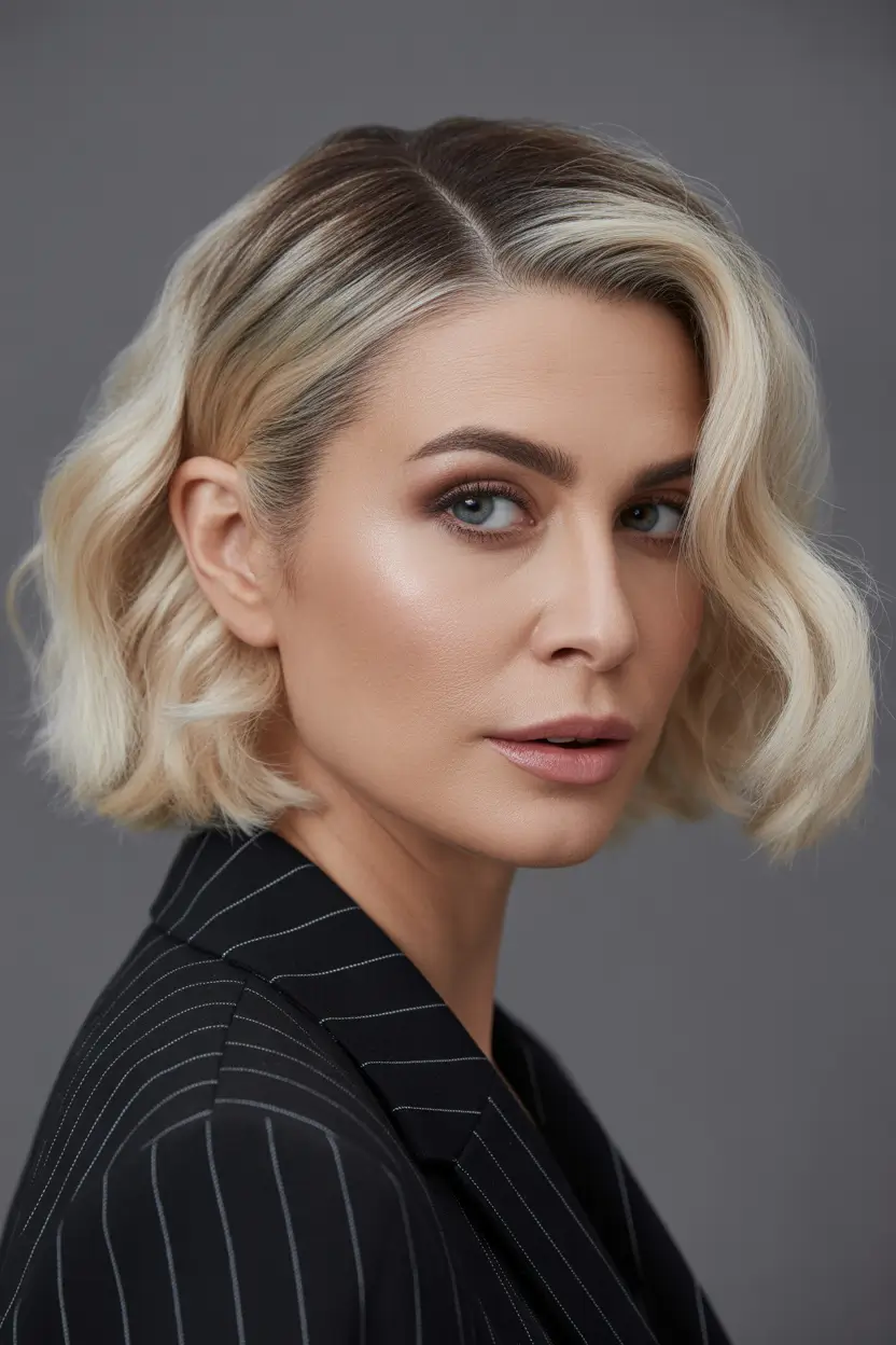 cute spring haircuts for women over 50 2026 Elegant Wavy Bob with Modern Edge