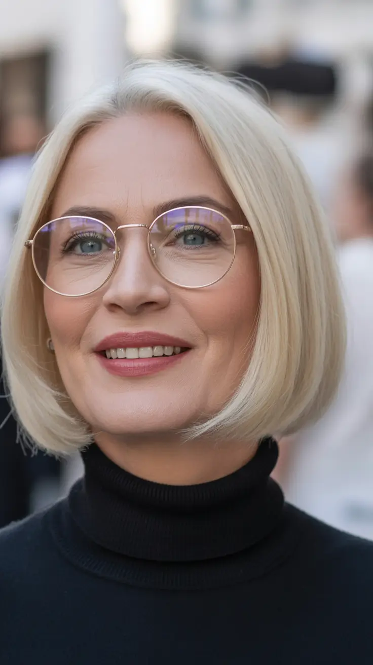 cute spring haircuts for women over 50 2026 Refined Blunt Bob with a Soft Blonde Finish