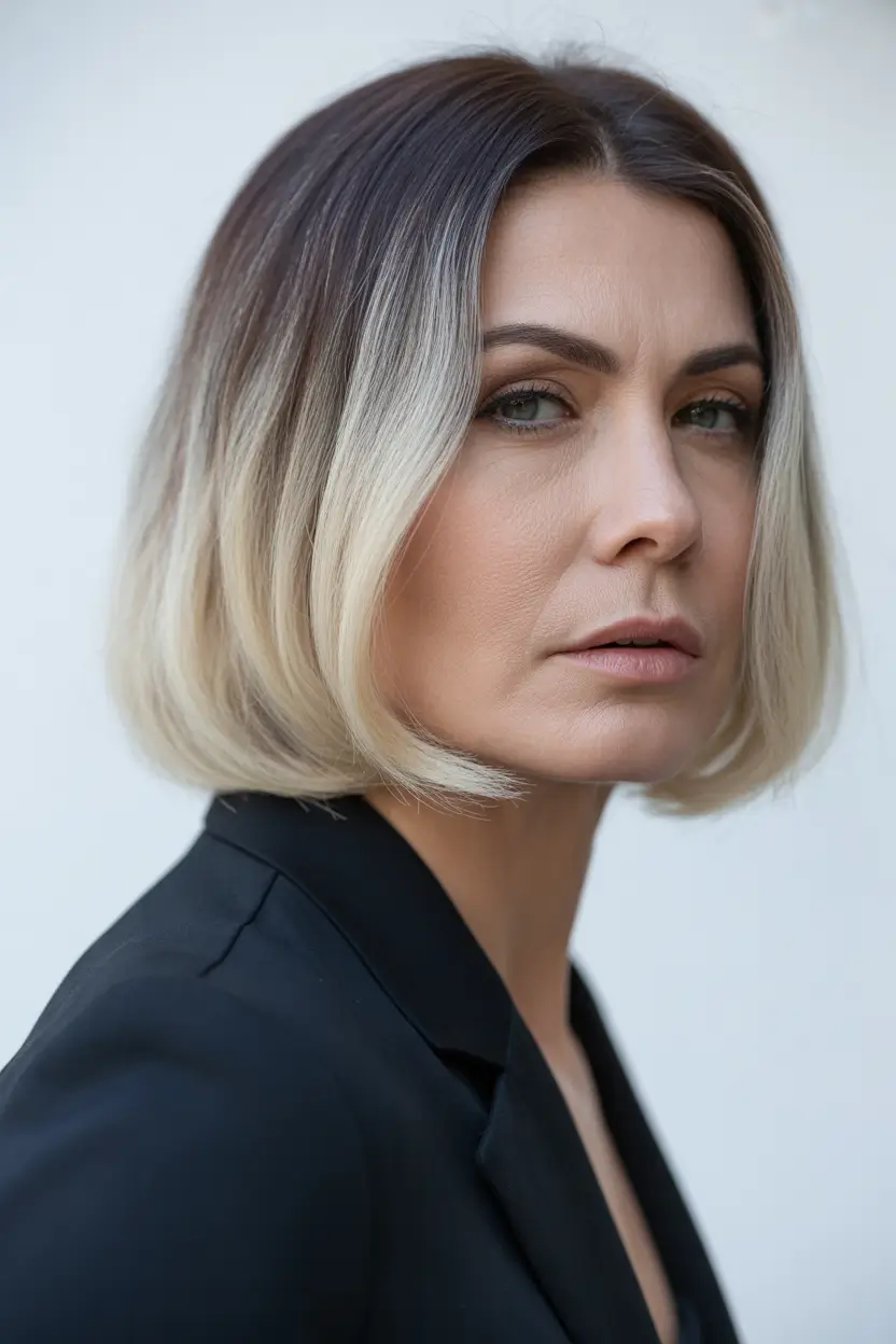cute spring haircuts for women over 50 2026 Sleek Ombre Bob with Clean Spring Lines