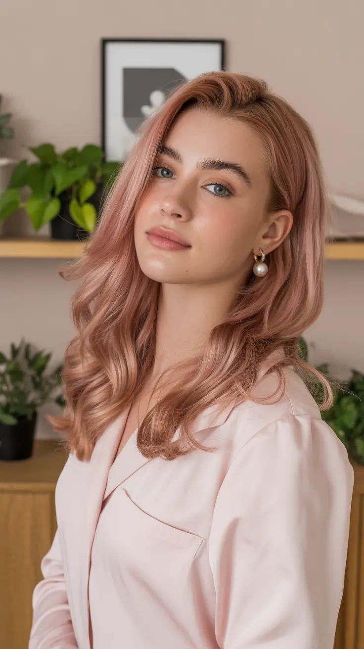 dreamy spring balayage hair color ideas 2026 Rosy Peach Balayage with Romantic Movement