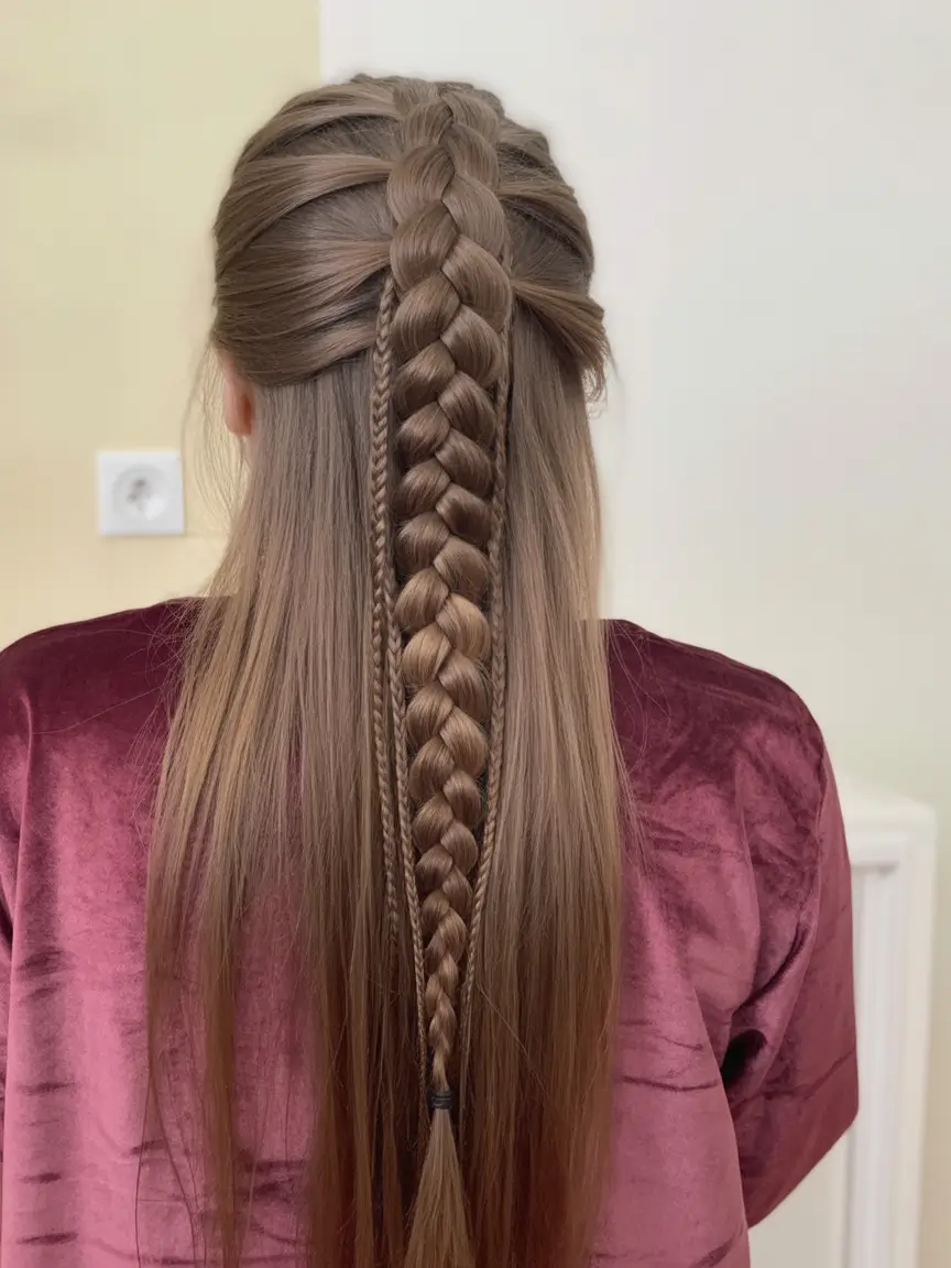 easy spring quick hairstyles 2026 Structured Center Braid With Hidden Micro Plaits
