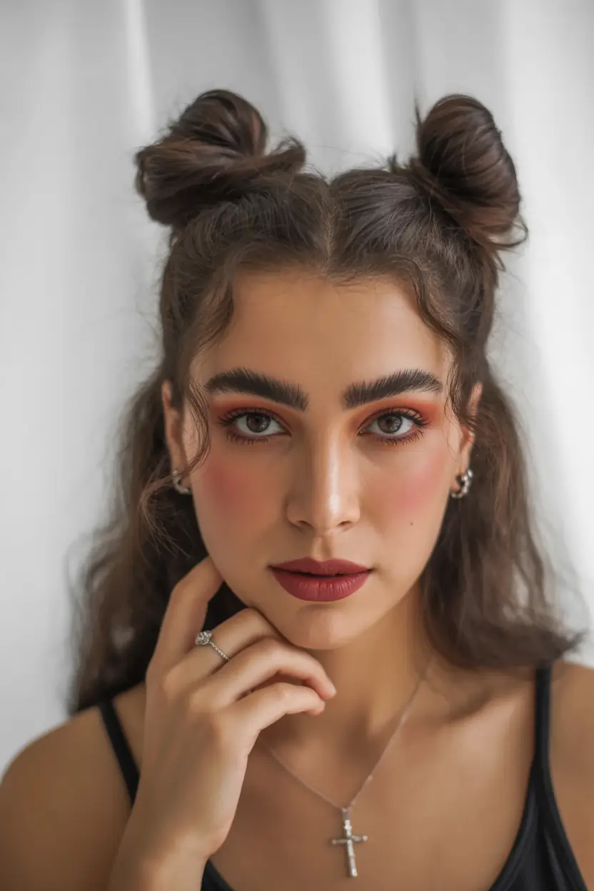 easy spring quick hairstyles 2026 Playful Double Mini Buns With Loose Length