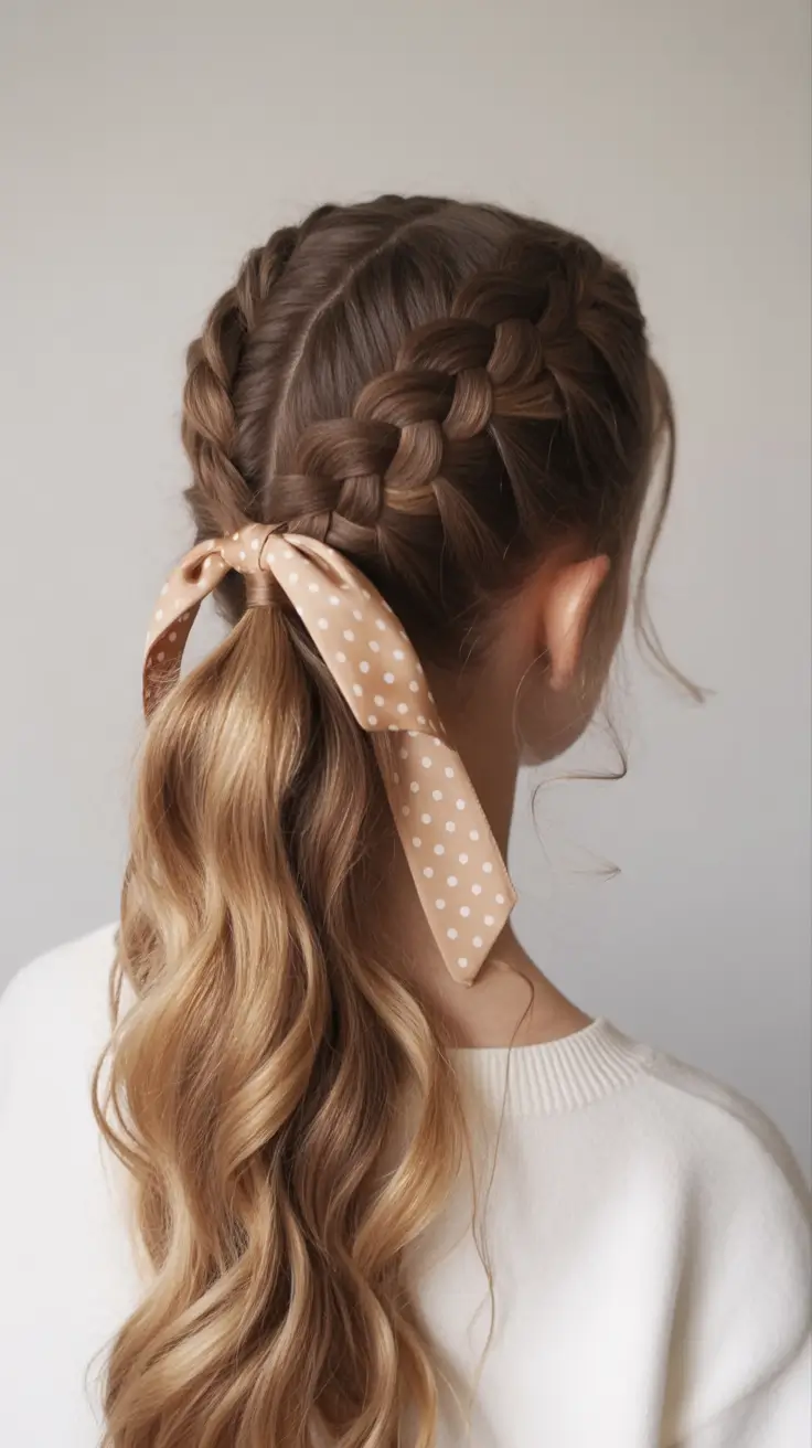 easy spring quick hairstyles 2026 Double Dutch Braids Into Soft Ribbon Ponytail
