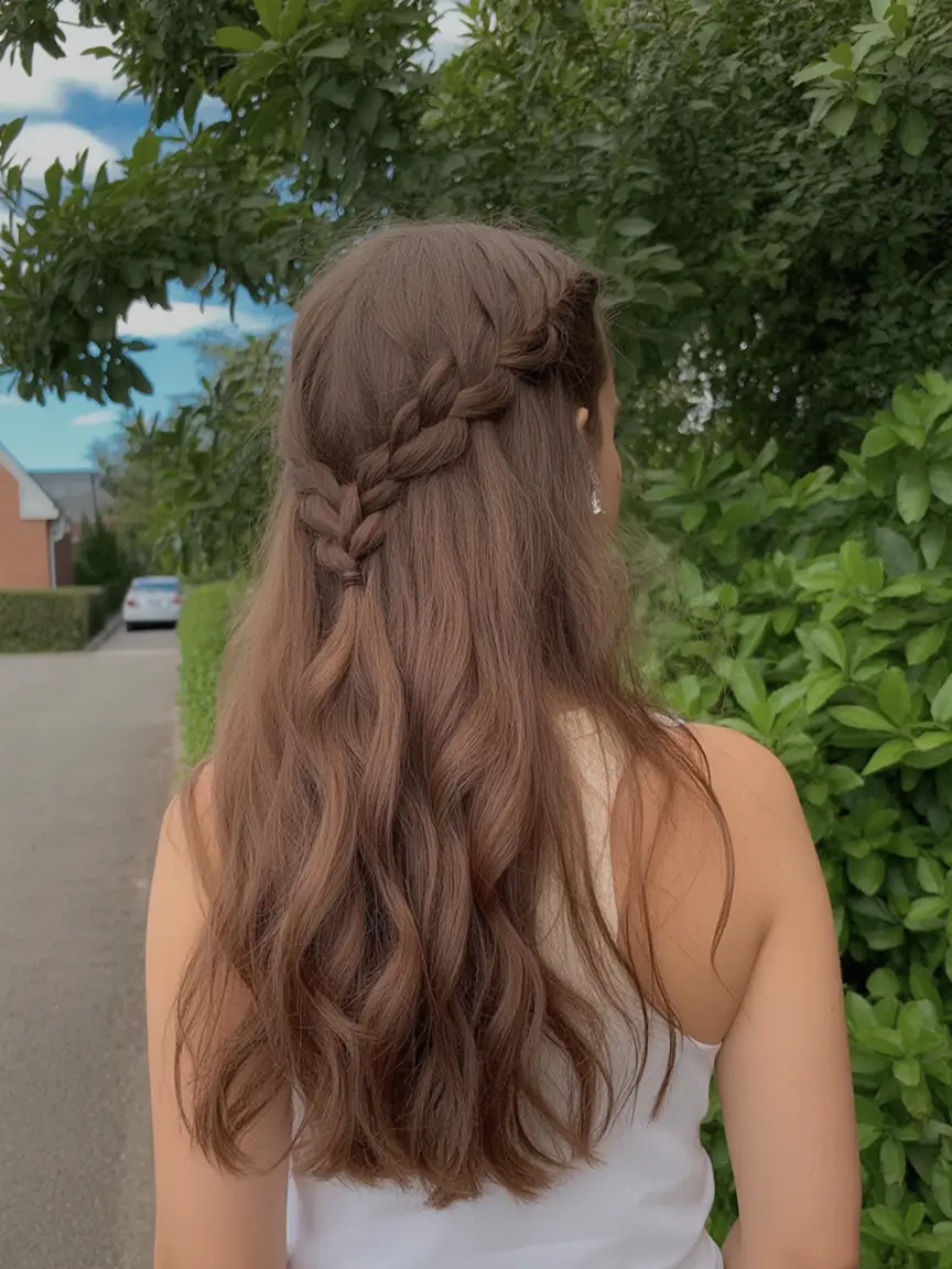 easy spring quick hairstyles 2026 Half Up Braided Crown With Natural Flowing Length