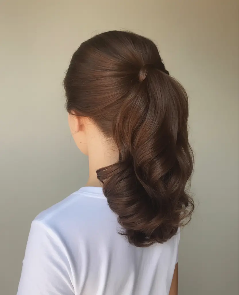 easy spring quick hairstyles 2026 Classic Voluminous Low Ponytail With Polished Crown