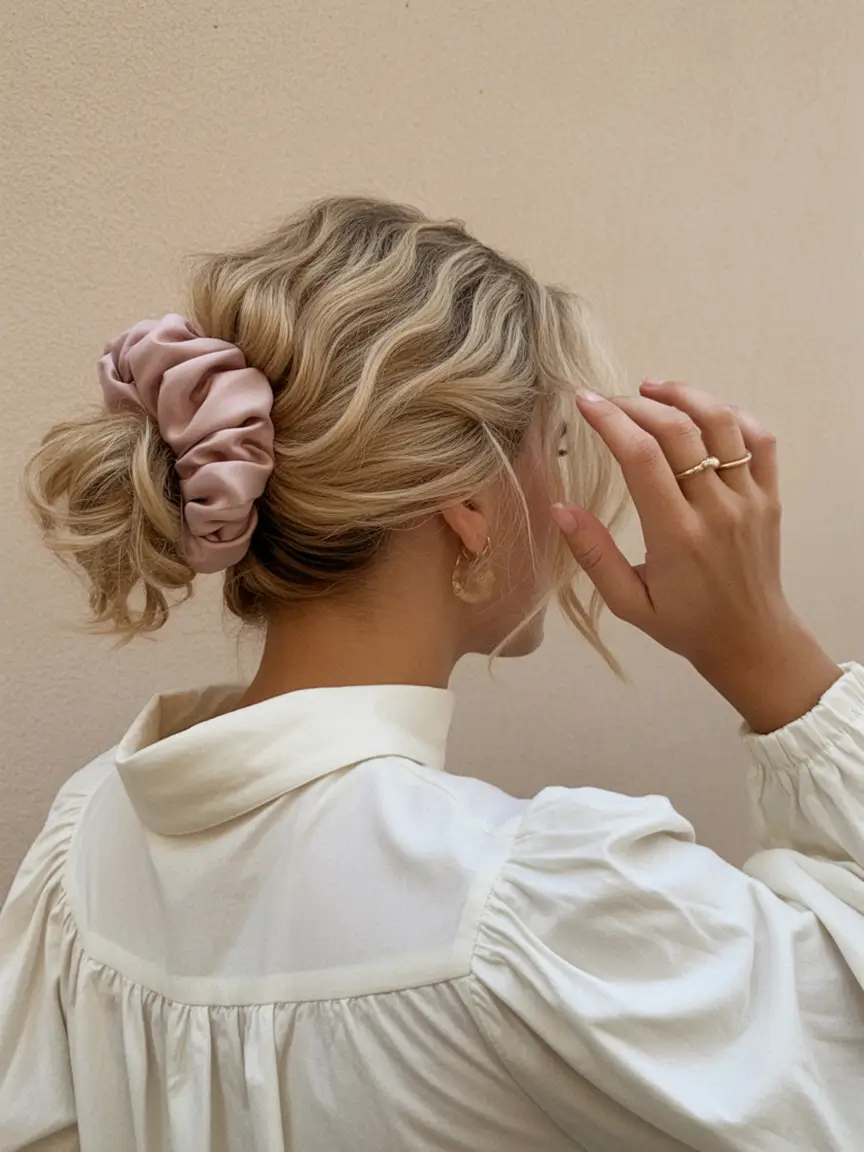 easy spring quick hairstyles 2026 Messy Low Bun With Soft Scrunchie Finish