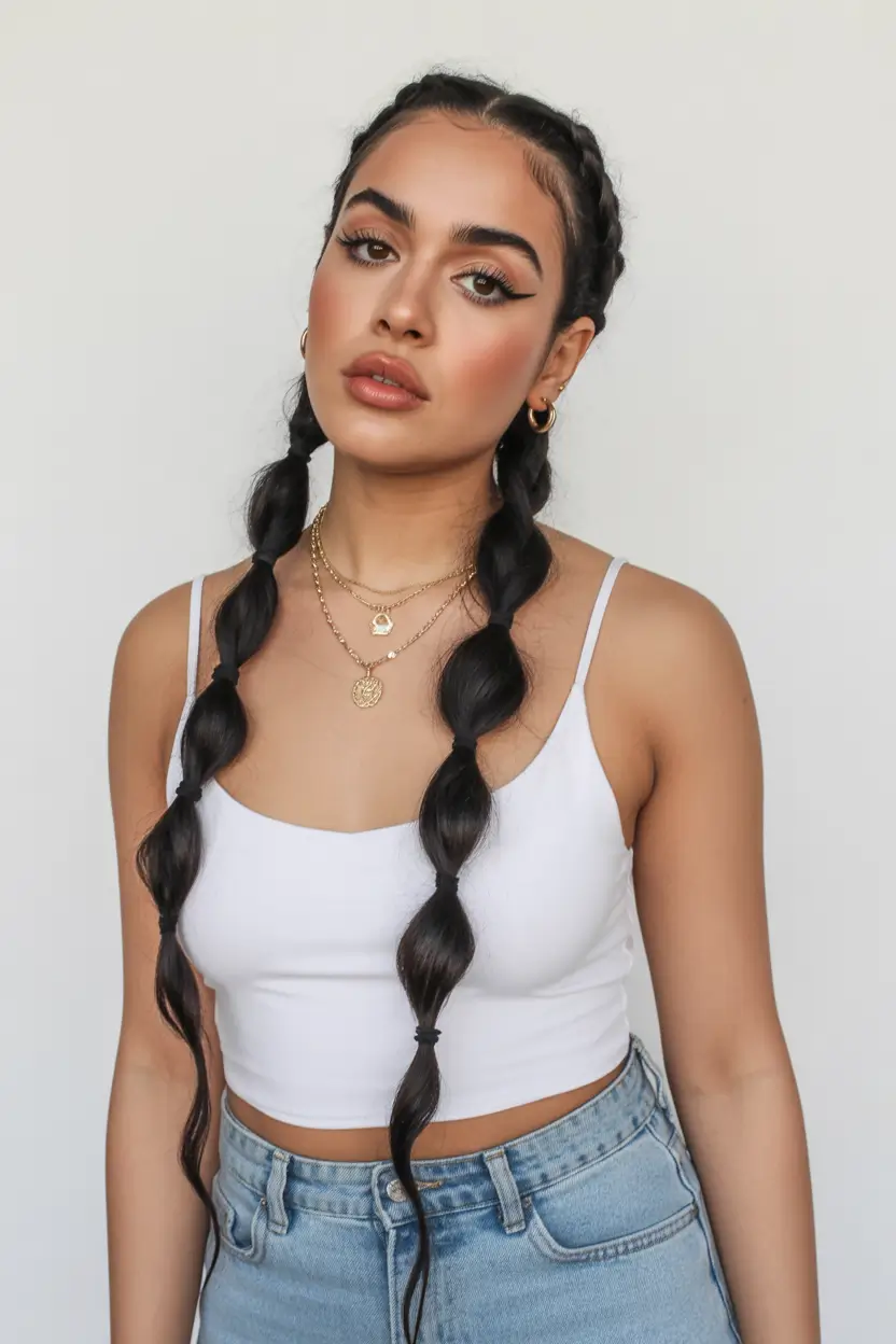 easy spring quick hairstyles 2026 Double Bubble Braids With Soft Edge Definition