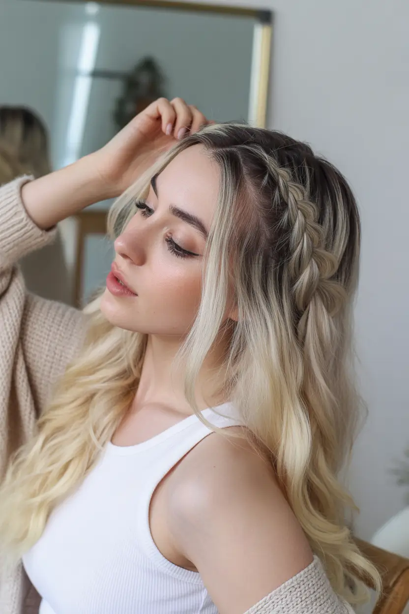 easy spring quick hairstyles 2026 Soft Side Accent Braid On Light Blonde Waves