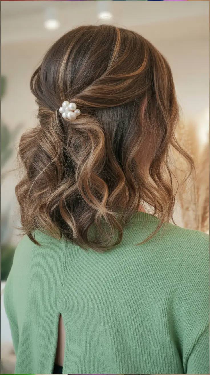 easy spring quick hairstyles 2026 Shoulder Length Waves With Pearl Clip Accent
