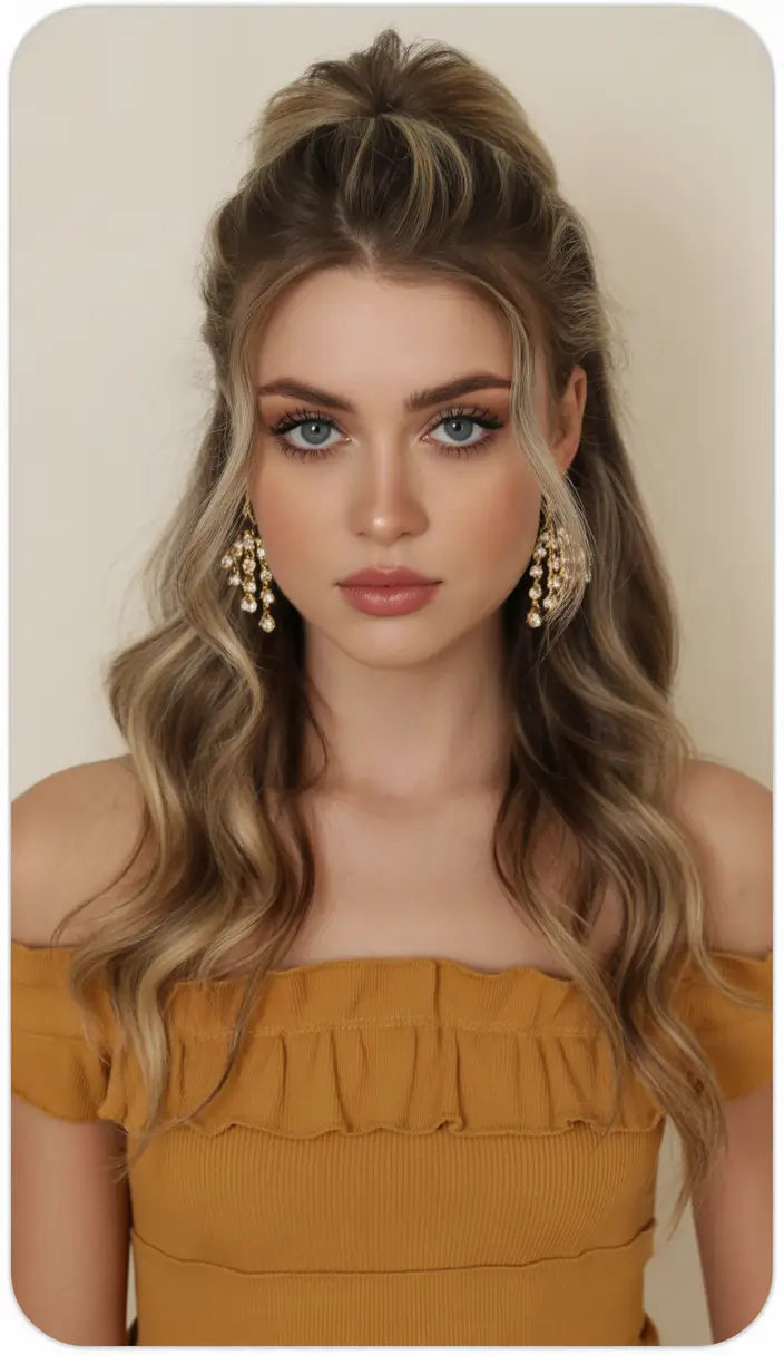 effortless spring half up half down hairstyle 2026 Soft Volume Half Up with Glamorous Finish