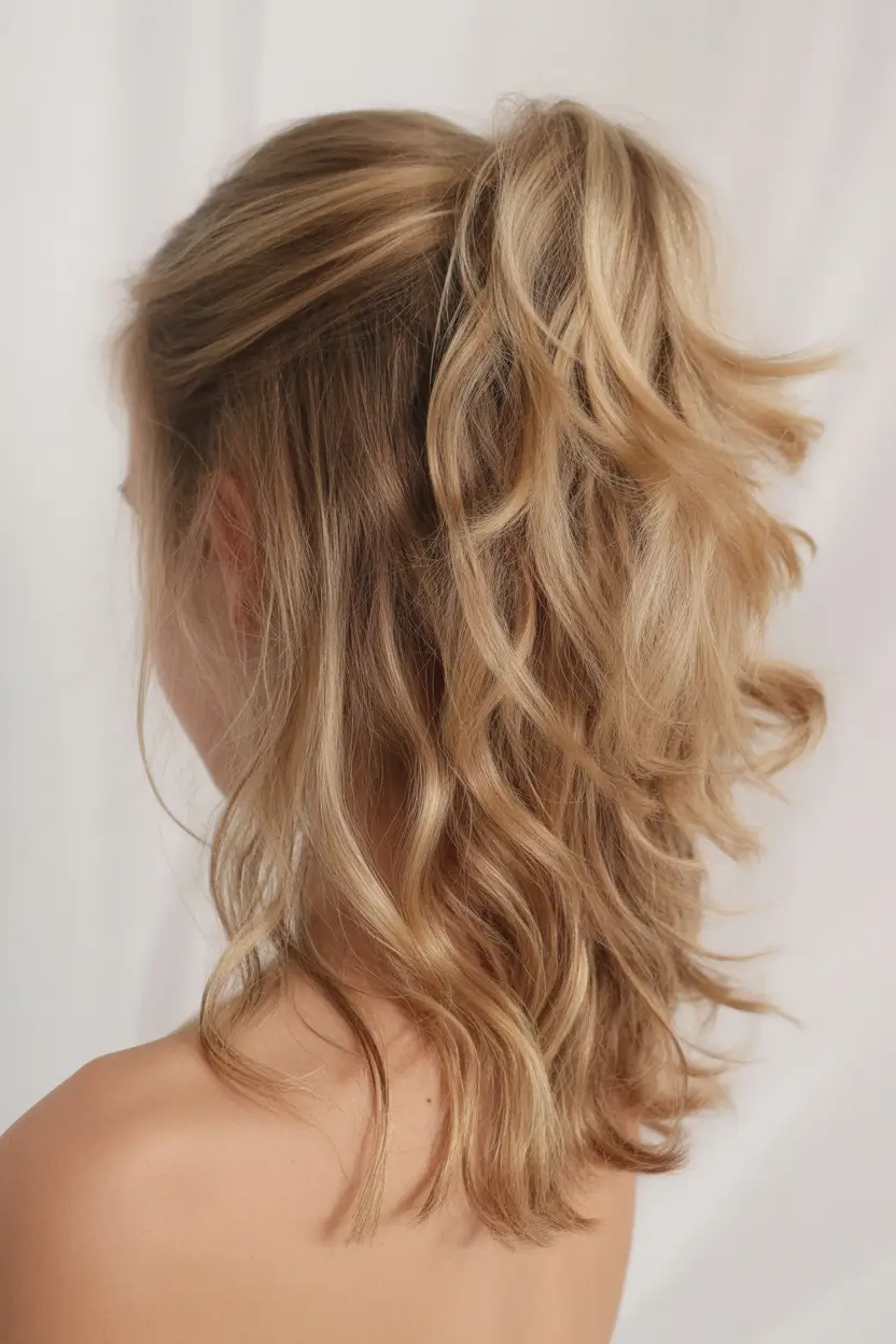 effortless spring half up half down hairstyle 2026 Textured Blonde Pony Lift for Medium Length