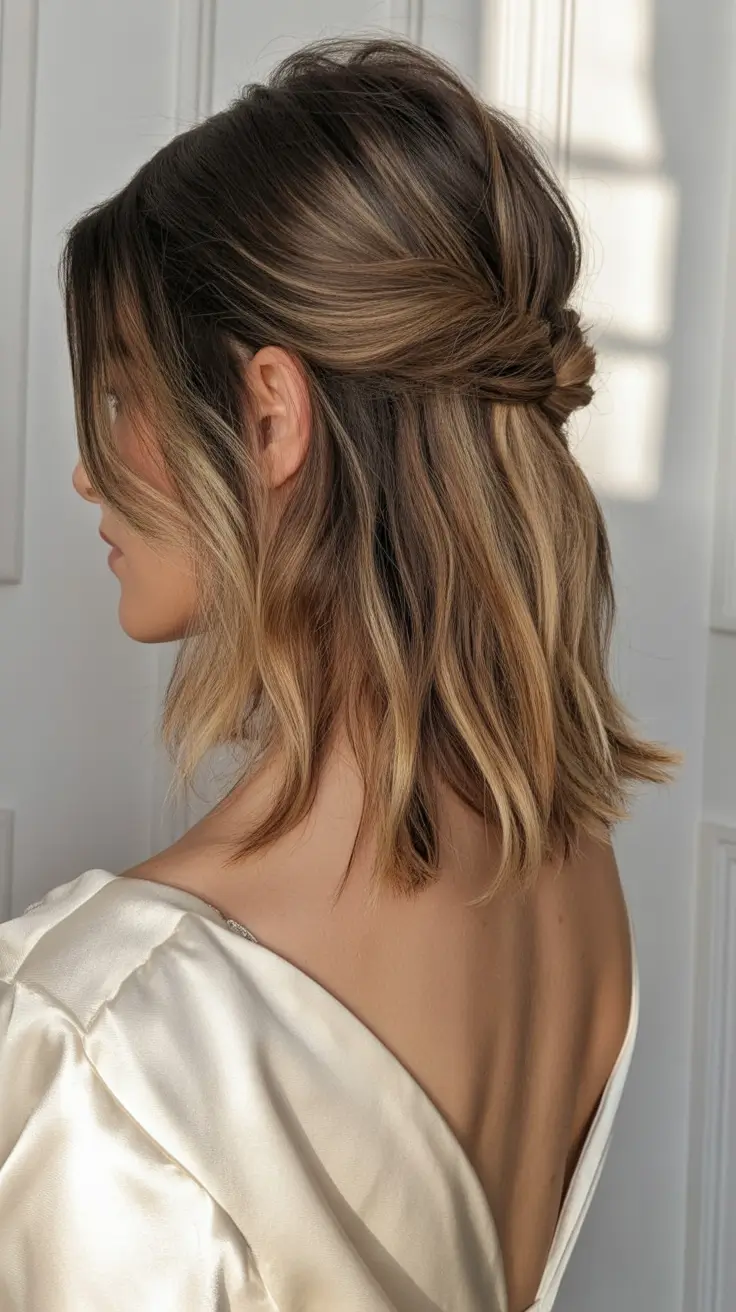 effortless spring half up half down hairstyle 2026 Soft Shoulder Length Half Up with Loose Twist